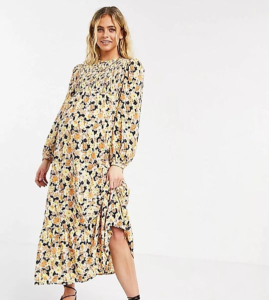 Fashion Union – Maternity – Gestuftes Midaxi-Kleid mit gerafftem Oberteil u günstig online kaufen