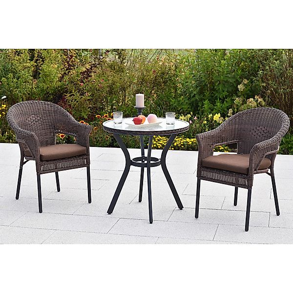 Merxx Ravenna Set 5-tlg. 2 Stapelsessel 2 Sitzkissen Gartentisch Ø 70 cm Sc günstig online kaufen