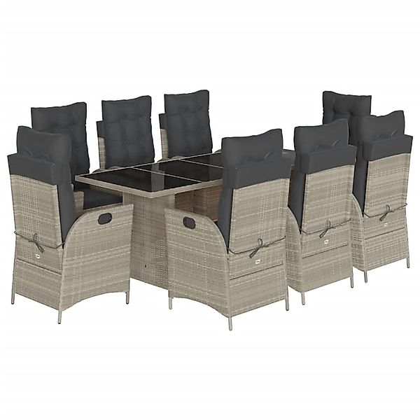 vidaXL 9-Tlg Garten-Essgruppe mit Kissen Hellgrau Poly Rattan 3213131 günstig online kaufen