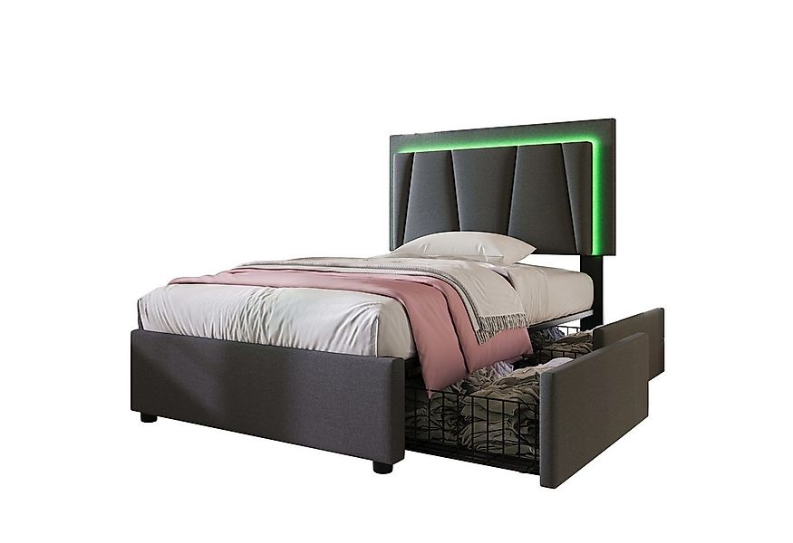 Flieks Polsterbett, LED-Beleuchtung Einzelbett 90x200cm mit 2 Schubladen günstig online kaufen