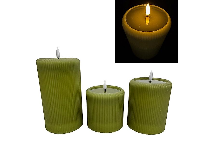 Online-Fuchs LED-Kerze 3 moderne LED Stumpenkerzen XL mit spiegelnder Flamm günstig online kaufen