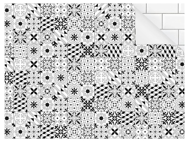 Bilderdepot24 Küchenrückwand schwarz-weiß dekor Fliesenoptik Muster günstig online kaufen