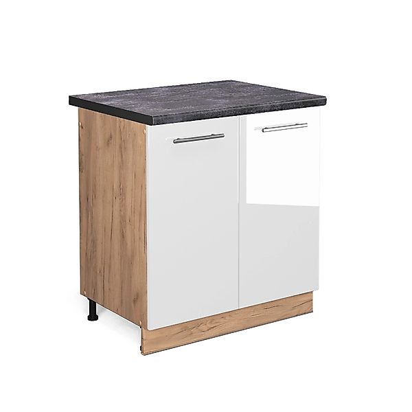 Vicco Spülenunterschrank Fame-Line Weiß Hochglanz/Goldkraft Eiche 80 cm AP günstig online kaufen