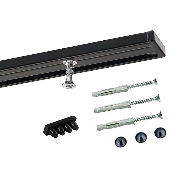Deco-Raum Gardinenschiene nach Maß 1-Lauf Deckenmontage Minimal Schwarz 340 günstig online kaufen