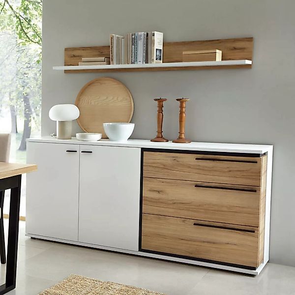 Wohnwand Set inkl. Couchtisch und Sideboard in weiß Eiche Nb. SANDVIKA-129 günstig online kaufen