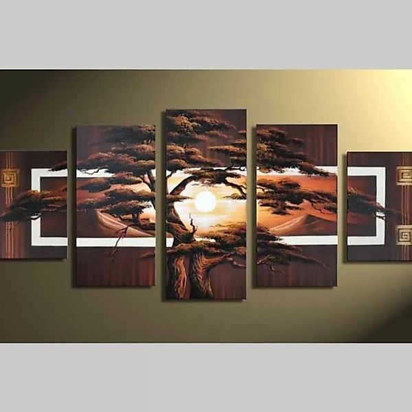 5 Leinwandbilder AFRIKA Baum (2) 150 x 70cm Handgemalt günstig online kaufen
