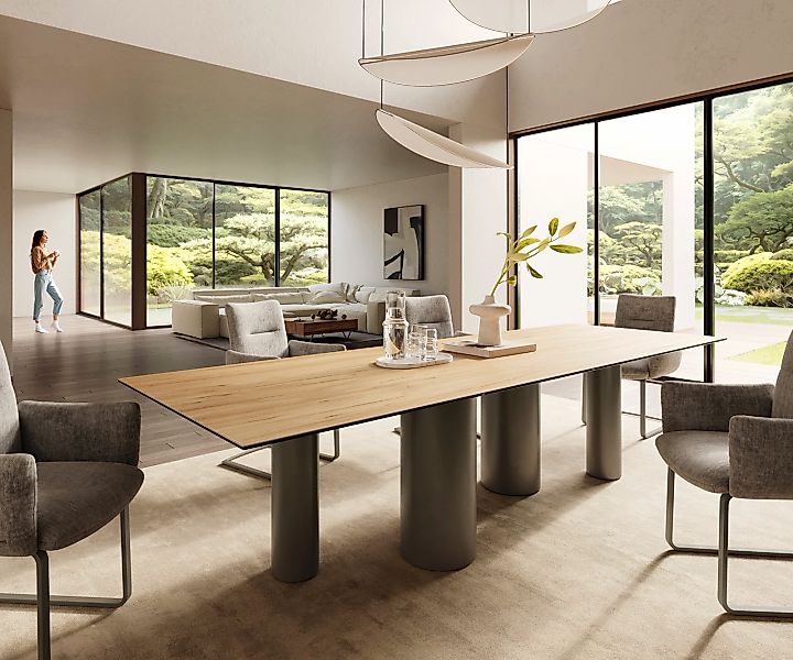 Esstisch Edge 300x100 Keramik Laminam® Sabbia Eichefarbig Pilier Metall Eff günstig online kaufen