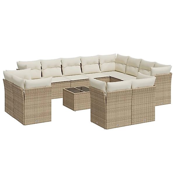 vidaXL 13-Tlg Garten-Sofagarnitur mit Kissen Beige Poly Rattan 3218538 günstig online kaufen