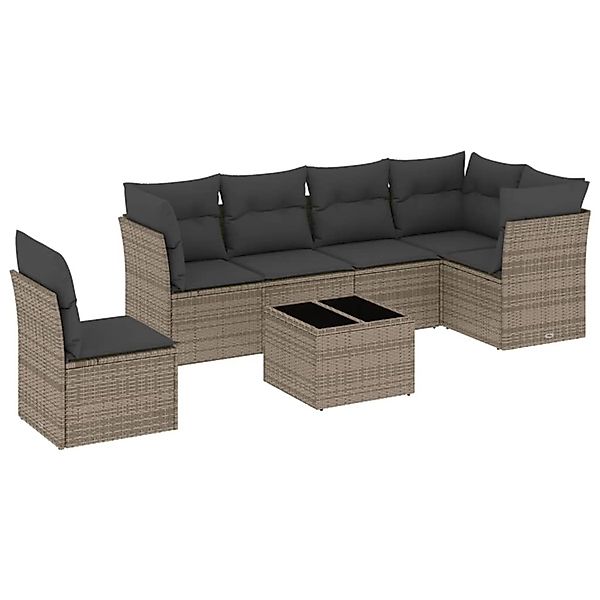 vidaXL 7-Tlg Garten-Sofagarnitur mit Kissen Grau Poly Rattan 3217710 günstig online kaufen