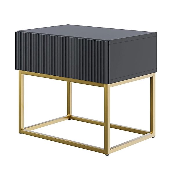 Selsey Nachttisch Veldio Rillenfront Goldfarbenes Gestell Schwarz 50 cm günstig online kaufen