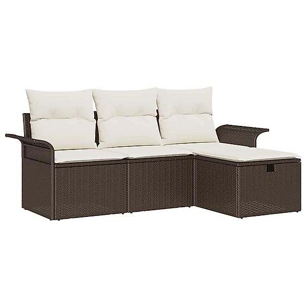 vidaXL Garten-Sofa-Set mit Kissen mit Speicher 4-Tlg Braun Poly Rattan 3360 günstig online kaufen