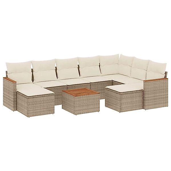 vidaXL 10-Tlg Garten-Sofagarnitur mit Kissen Beige Poly Rattan 3258950 günstig online kaufen
