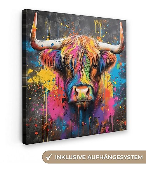 OneMillionCanvasses® Leinwandbild Graffiti - Schottische Highlander - Kuh - günstig online kaufen