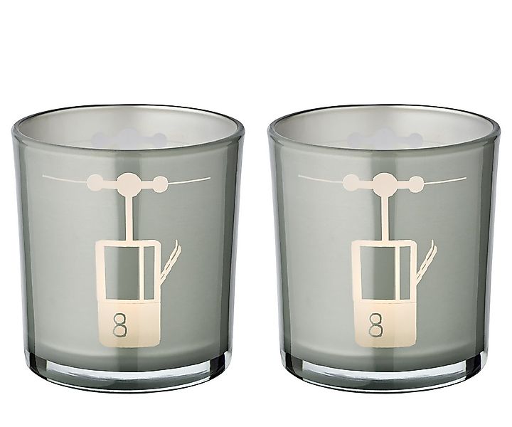 EDZARD Windlicht Lift, 2er-Set, Glas, Ski-Motiv, grau, H 8 cm, Ø 7 cm günstig online kaufen