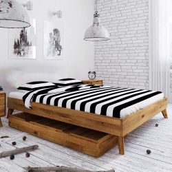 Einzelbett aus Wildeiche Massivholz Kopfteil günstig online kaufen
