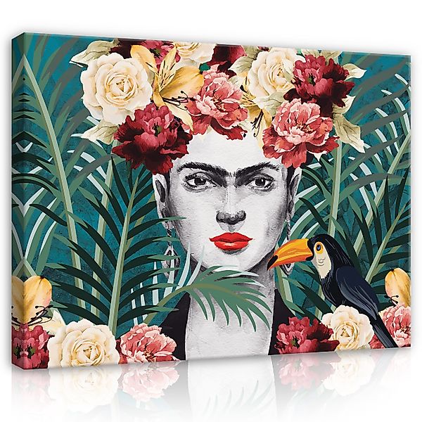 Wallarena Leinwandbild Frida Kahlo Blumen Grün günstig online kaufen