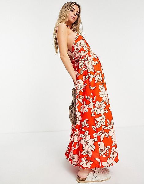 Free People – Das perfekte Sommerkleid – Gemustertes Midikleid in Korallenr günstig online kaufen