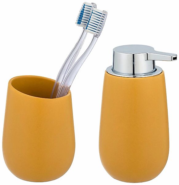 WENKO Badaccessoire-Set "Badi" Seifenspender und Zahnputzbecher aus hochwer günstig online kaufen