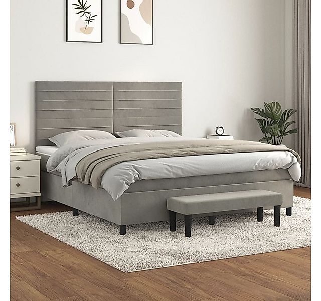 vidaXL Boxspringbett Boxspringbett mit Matratze Hellgrau 160x200 cm Samt Be günstig online kaufen