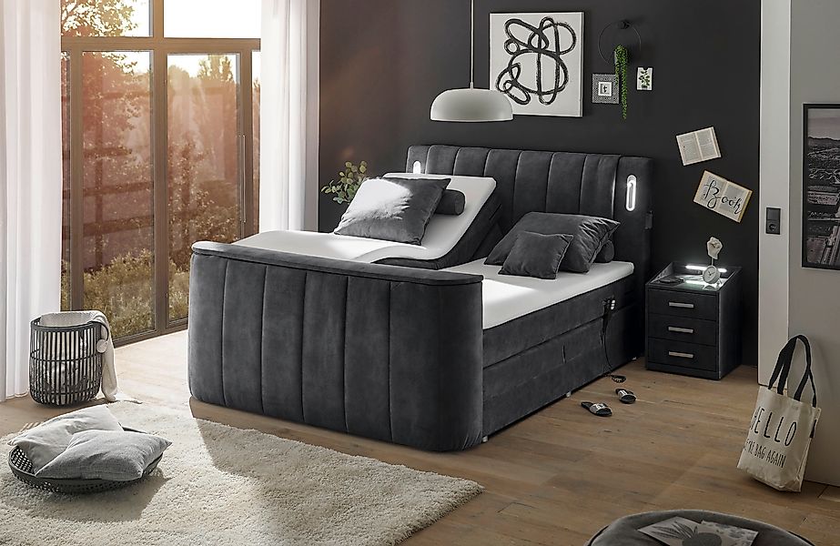 ED EXCITING DESIGN Boxspringbett »Dallas« 6 Stk. tlg. inkl. Topper, LED-Bel günstig online kaufen