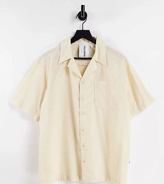 COLLUSION Unisex – Leinenhemd in Beige mit Reverskragen, Kombiteil-Weiß günstig online kaufen