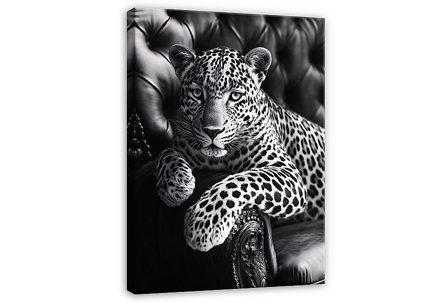 Wallarena Leinwandbild Jaguar Schwarz Weiß Tier Tiger Grau Wandbilder Wand günstig online kaufen