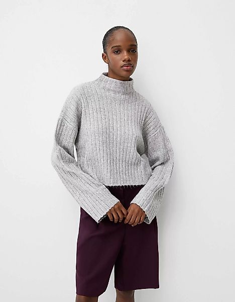 Bershka Cropped-Pullover Im Oversize-Fit Mit Stehkragen Und Rippenmuster Da günstig online kaufen