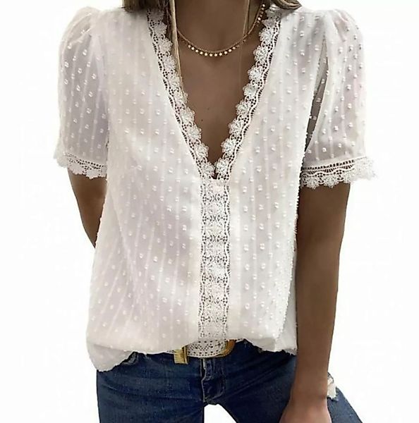 AFAZ New Trading UG Blusentop Damen Weiß Bluse Boho Spitze T-Shirt Tops Ele günstig online kaufen