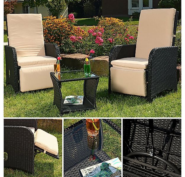 Melko Sitzgruppe Gartenmöbel Set Sitzgarnitur Polyrattan Schwarz Sitzgruppe günstig online kaufen