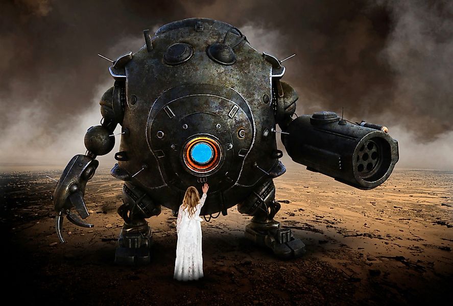 Papermoon Fototapete "Mädchen grüßt Roboterdroide" günstig online kaufen