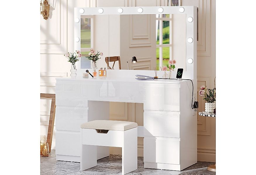 Furnicopia Schminktisch mit 7 Schubladen mit 2 Steckdosen 1 USB-Anschluss 1 günstig online kaufen