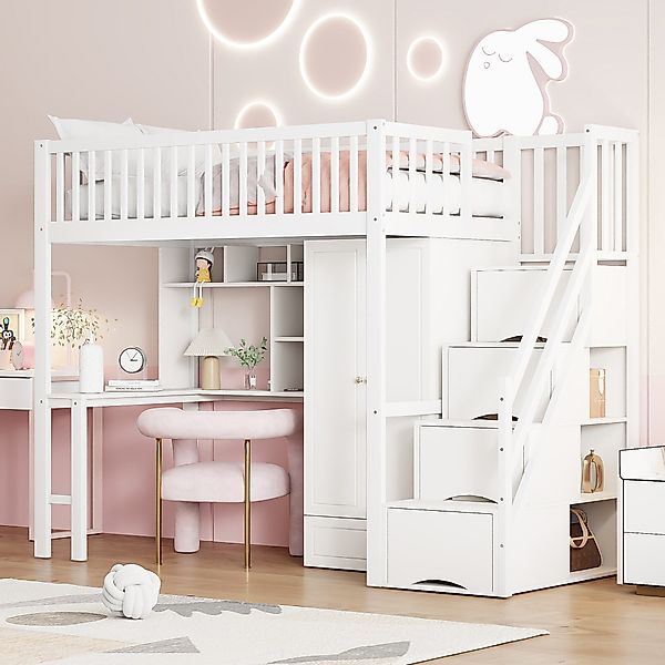 Flieks Hochbett Etagenbett 90x200cm mit Kleiderschrank, günstig online kaufen