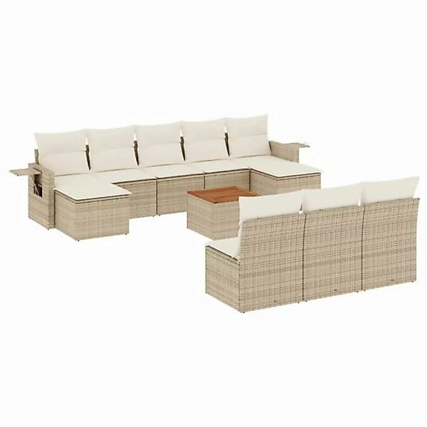 vidaXL Sofaelement 11-tlg. Garten-Sofagarnitur mit Kissen Beige Poly Rattan günstig online kaufen