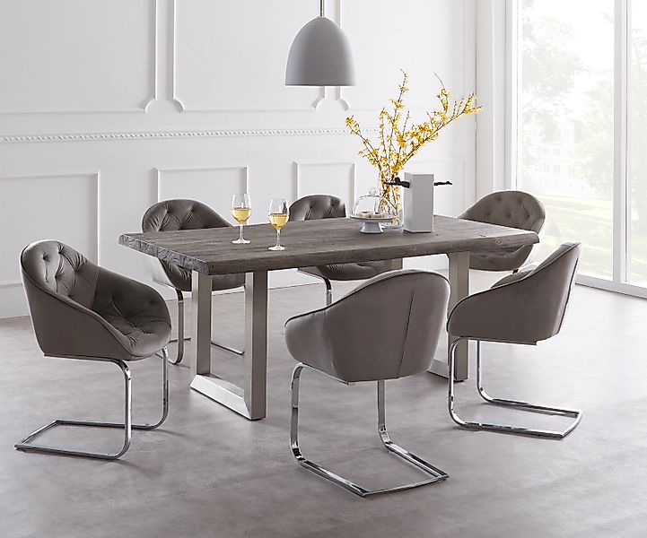 DELIFE Esstisch Edge, Akazie Platin 180x90 XL Edelstahl Breit Live-Edge günstig online kaufen