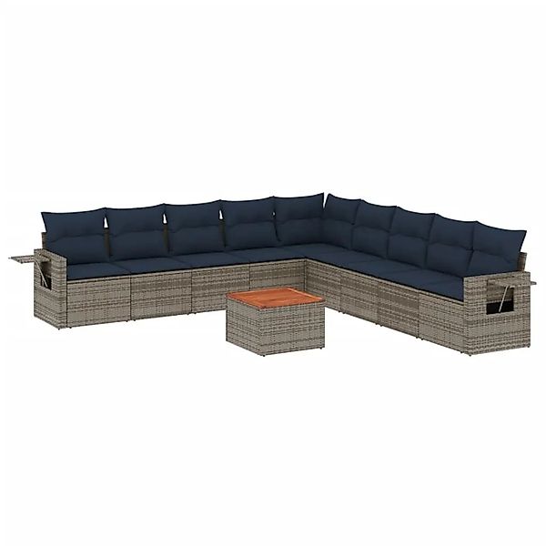 vidaXL 10-Tlg Gartensofa-Set mit Kissen Grau Polyrattan 3224612 günstig online kaufen