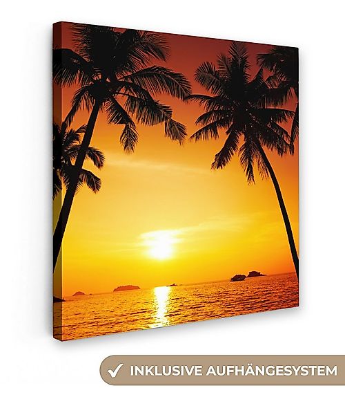 OneMillionCanvasses® Leinwandbild Palme - Sonnenuntergang - Strand - Orange günstig online kaufen