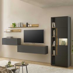 Design Wohnwand mit Schreibplatz in Anthrazit Wildeichefarben (sechsteilig) günstig online kaufen