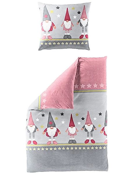JACK Bettwäsche 135x200cm Wichtel Sterne Rosa Pink Grau, Biber, 2 teilig, m günstig online kaufen