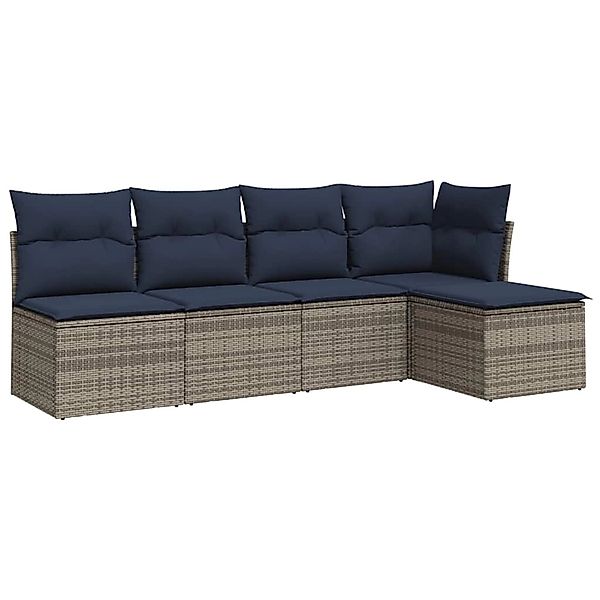 vidaXL 5-Tlg Garten-Sofagarnitur mit Kissen Grau Poly Rattan 3217521 günstig online kaufen