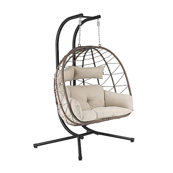 Juskys Hängesessel Aria, Polyrattan Doppelhängesessel, Schaukel mit Gestell günstig online kaufen