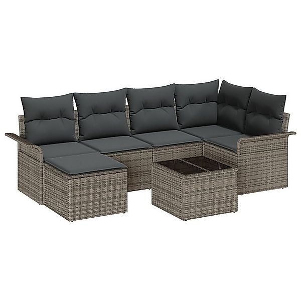 vidaXL Loungesofa 6-teiliges Garten-Sofa-Set mit Kissen Schwarz Poly Rattan günstig online kaufen