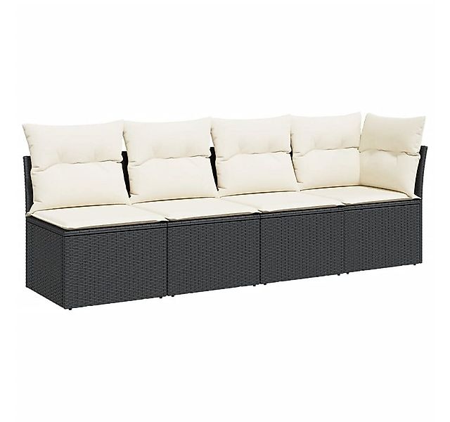 vidaXL Loungesofa Gartensofa mit Kissen 4-Sitzer Schwarz Poly Rattan, 1 Tei günstig online kaufen