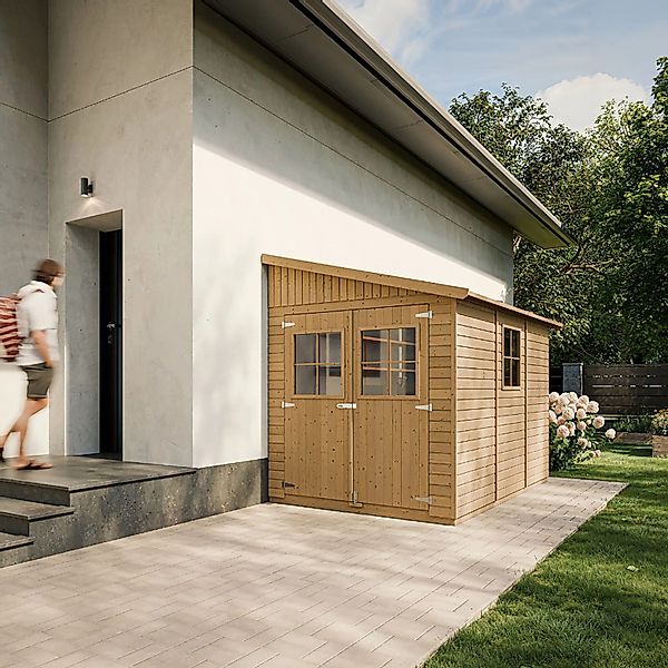 Timbela Anbau-Gartenhaus Holz M339+M339G 6 m² ohne Seitenwand mit Boden günstig online kaufen