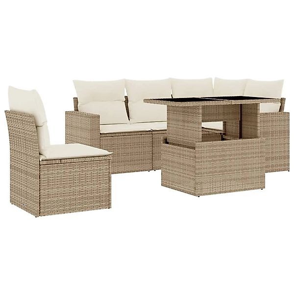 vidaXL 6-Tlg Garten-Sofagarnitur mit Kissen Beige Poly Rattan 3267278 günstig online kaufen