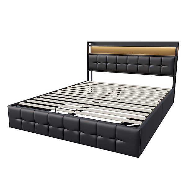 PXloue Polsterbett LED hydraulisches Doppelbett (inkl. günstig online kaufen