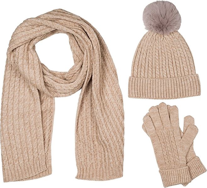 styleBREAKER Strickschal 3-Teiliges Schal Mütze Handschuh Set, (3-St) günstig online kaufen