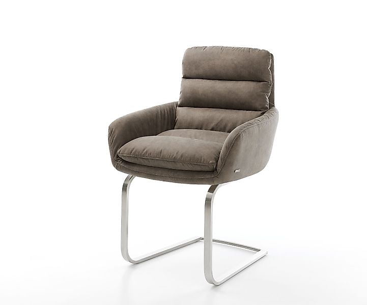 Freischwinger Abelia-Flex mit Armlehnen Mikrofaser Taupe Vintage Freischwin günstig online kaufen