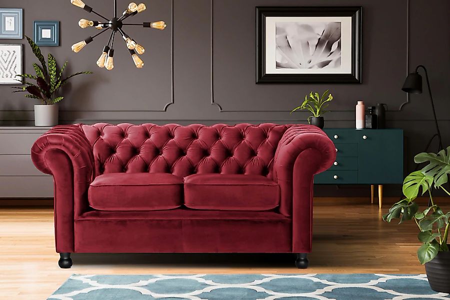 Home affaire Chesterfield-Sofa "Chesterfield Home 2-Sitzer" mit edler Knopf günstig online kaufen