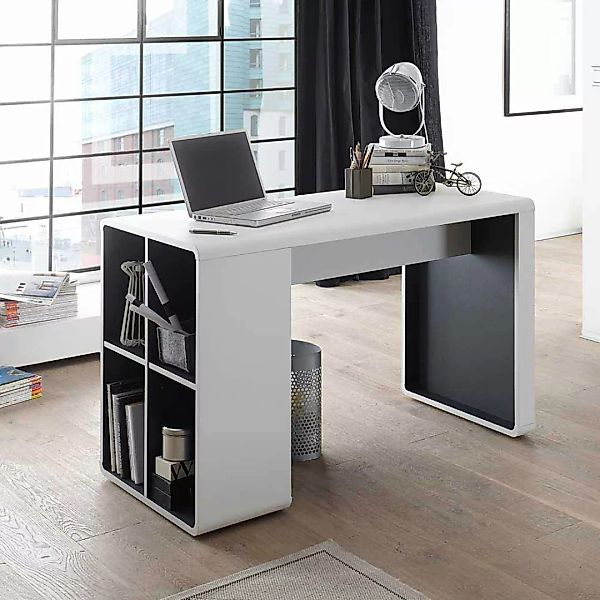 Schreibtisch mit integriertem Regal Weiß Anthrazit günstig online kaufen