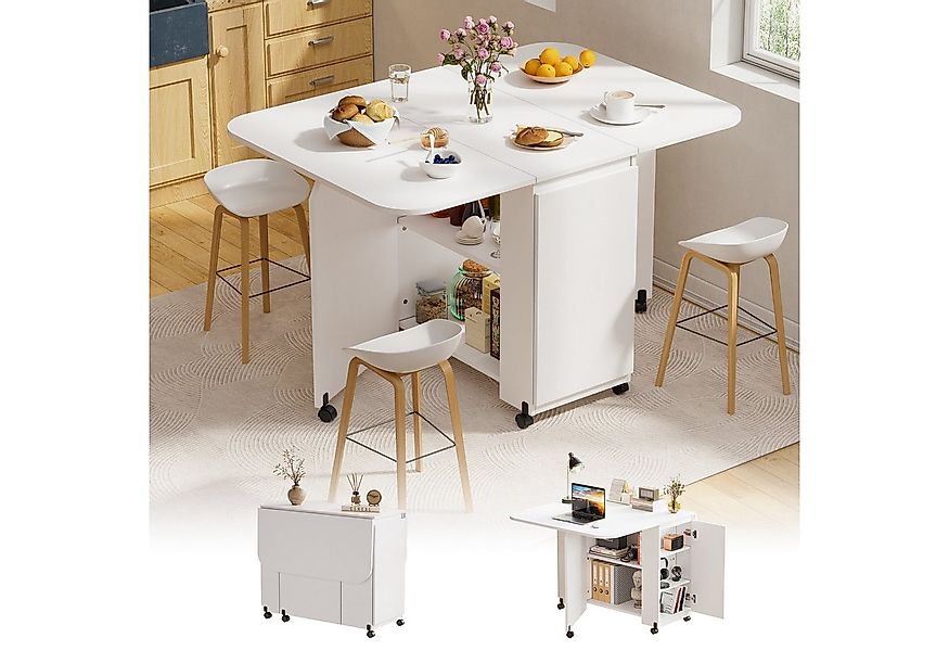 TWSOUL Esstisch Klapptisch mit Rollen & Stauraum, klappbar 30-110*84cm, Wei günstig online kaufen